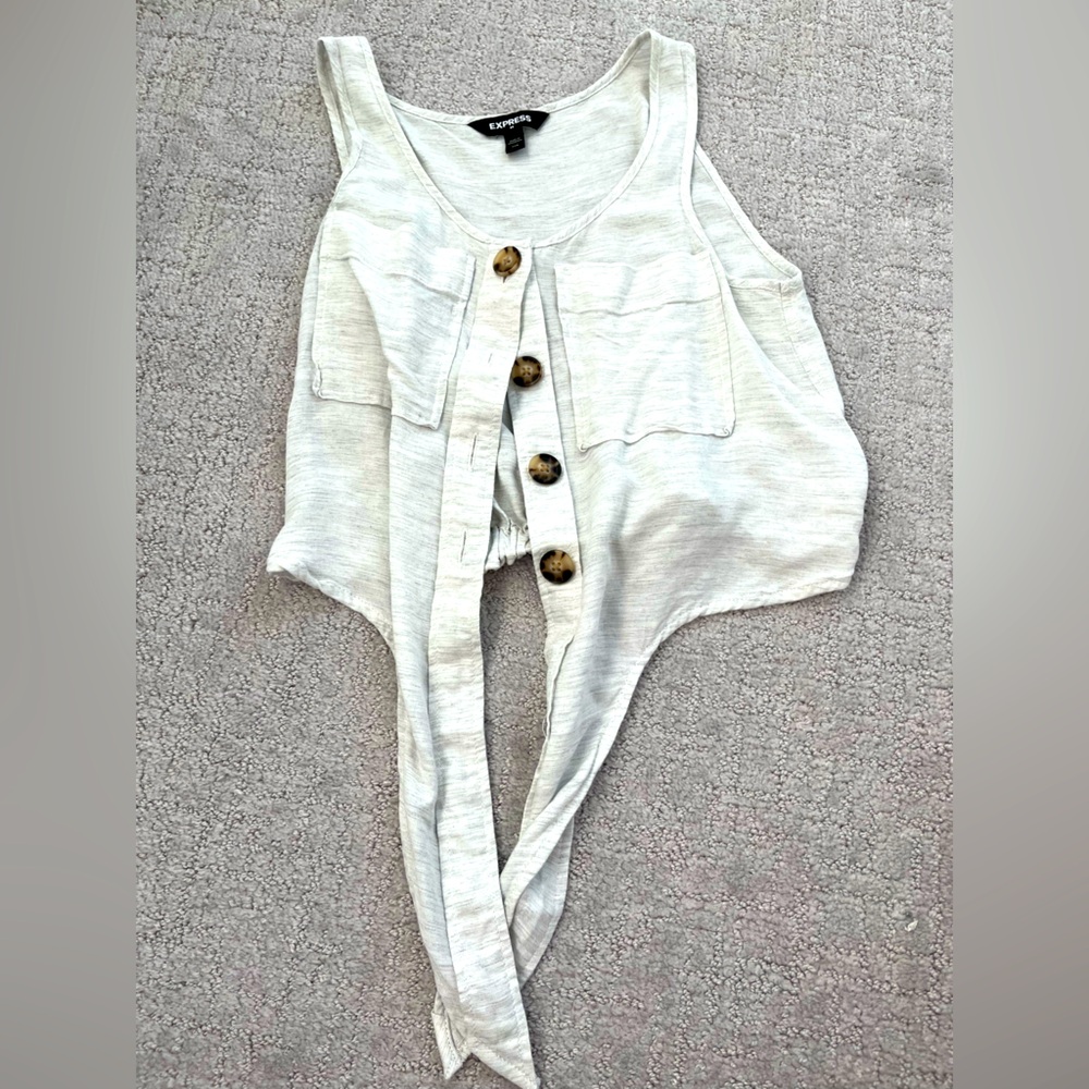 Express women’s XXS extra small button up crop tank top tie waist white